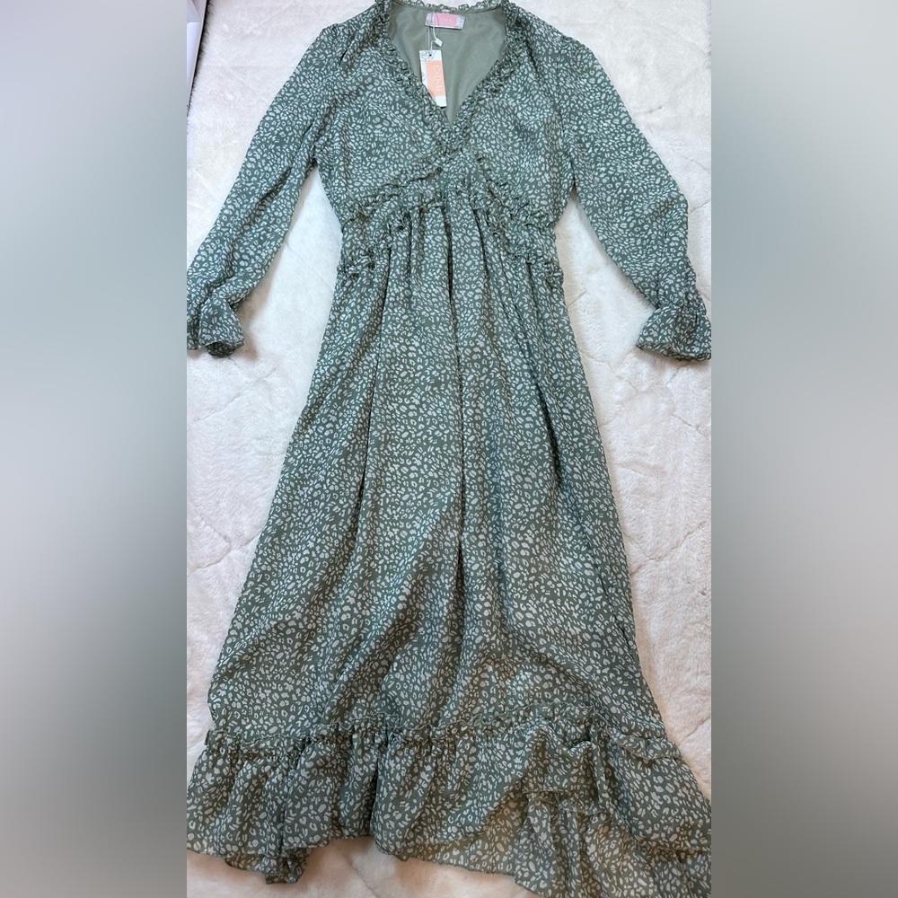 Midi dress C+D+M green white Medium New - Picture 7 of 9
